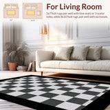 Ultra Soft Area Rug, Non Slip, Stain Resistant, Washable Area Rugs for Living Room, Bedroom, Rustic Twisted Checker Design(Black)
