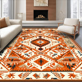 Ultra Soft Area Rug, Non Slip, Stain Resistant, Washable Area Rugs for Living Room, Bedroom, Aztec-Inspired Earthy Tones(Orange)
