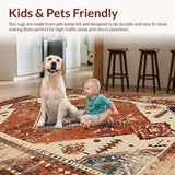 Ultra Soft Area Rug, Non Slip, Stain Resistant, Washable Area Rugs for Living Room, Bedroom, Warm Rust Geometric Artistry(Brown)