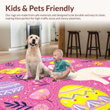 Ultra Soft Area Rug, Non Slip, Stain Resistant, Washable Area Rugs for Living Room, Bedroom, Enchanting Egg-Centric Design(Pink)