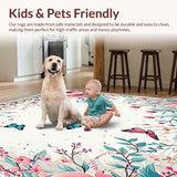Ultra Soft Area Rug, Non Slip, Stain Resistant, Washable Area Rugs for Living Room, Bedroom, Floral Butterfly for Entryway(White)