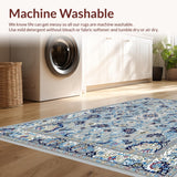 Ultra Soft Area Rug, Non Slip, Stain Resistant, Washable Area Rugs for Living Room, Bedroom, Stylish Ornate Blue Pattern(Gray)