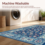 Ultra Soft Area Rug, Non Slip, Stain Resistant, Washable Area Rugs for Living Room, Bedroom, Retro Floral Bedroom Area Rug Machine Washable(Blue)