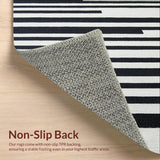 Ultra Soft Area Rug, Non Slip, Stain Resistant, Washable Area Rugs for Living Room, Bedroom, Boho Inspired Linear Contrast Rug with Washable Reversible Design(Black)
