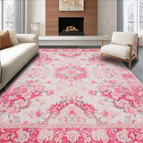 Ultra Soft Area Rug, Non Slip, Stain Resistant, Washable Area Rugs for Living Room, Bedroom, Chic Pastel Floral Elegance(Pink)