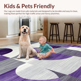 Ultra Soft Area Rug, Non Slip, Stain Resistant, Washable Area Rugs for Living Room, Bedroom, Chic Ogee Motif in Cool Tones(Gray)