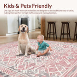 Ultra Soft Area Rug, Non Slip, Stain Resistant, Washable Area Rugs for Living Room, Bedroom, Rustic Textured Geometric Layout(Pink)