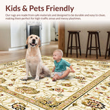 Ultra Soft Area Rug, Non Slip, Stain Resistant, Washable Area Rugs for Living Room, Bedroom, Ornate Beige Featuring Floral and Geometric Motifs in Gold Accents(Beige)