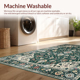 Ultra Soft Area Rug, Non Slip, Stain Resistant, Washable Area Rugs for Living Room, Bedroom, Vintage Floral Distressed Elegance(Green)