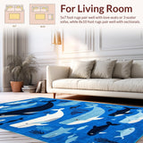 Ultra Soft Area Rug, Non Slip, Stain Resistant, Washable Area Rugs for Living Room, Bedroom, Whimsical Oceanic Themed Decor(Blue)