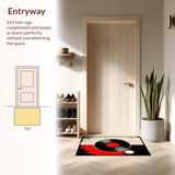 Ultra Soft Area Rug, Non Slip, Stain Resistant, Washable Area Rugs for Living Room, Bedroom, Vibrant Circular Vinyl Aesthetic(Black)