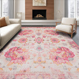Ultra Soft Area Rug, Non Slip, Stain Resistant, Washable Area Rugs for Living Room, Bedroom, Sophisticated Classic Distressed Look(Pink)