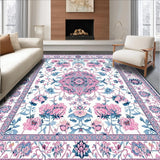 Ultra Soft Area Rug, Non Slip, Stain Resistant, Washable Area Rugs for Living Room, Bedroom, Delicate Blossom and Feather Theme(White)