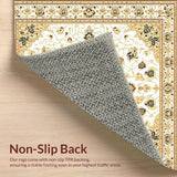 Ultra Soft Area Rug, Non Slip, Stain Resistant, Washable Area Rugs for Living Room, Bedroom, Graceful Medallion Area Non Slip Vintage Style Beige(White)