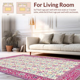 Ultra Soft Area Rug, Non Slip, Stain Resistant, Washable Area Rugs for Living Room, Bedroom, Artistic Pink Garden Motif(Ivory)