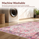 Ultra Soft Area Rug, Non Slip, Stain Resistant, Washable Area Rugs for Living Room, Bedroom, Faded Floral Vintage Elegance(Pink)