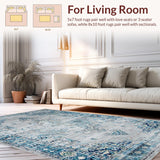 Ultra Soft Area Rug, Non Slip, Stain Resistant, Washable Area Rugs for Living Room, Bedroom, Vibrant Rustic Trellis Artwork(Blue)