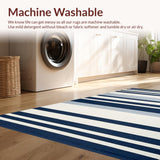 Ultra Soft Area Rug, Non Slip, Stain Resistant, Washable Area Rugs for Living Room, Bedroom, Warm Beachy Striped Elegance(Blue)