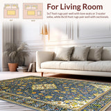 Ultra Soft Area Rug, Non Slip, Stain Resistant, Washable Area Rugs for Living Room, Bedroom, Neutral Toned Medallion Pattern(Blue)