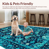 Ultra Soft Area Rug, Non Slip, Stain Resistant, Washable Area Rugs for Living Room, Bedroom, Boho Distressed Navy Teal Living Room Rug(Blue)