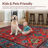 Ultra Soft Area Rug, Non Slip, Stain Resistant, Washable Area Rugs for Living Room, Bedroom, Brightly Colored Folk-Inspired Design(Red)