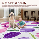 Ultra Soft Area Rug, Non Slip, Stain Resistant, Washable Area Rugs for Living Room, Bedroom, Fresh Blooming Tulip Arrangement Style(Purple)