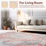Ultra Soft Area Rug, Non Slip, Stain Resistant, Washable Area Rugs for Living Room, Bedroom, Artful Grey Symmetrical Composition(Pink)