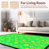 Ultra Soft Area Rug, Non Slip, Stain Resistant, Washable Area Rugs for Living Room, Bedroom, Playful Rounded Floral Theme(Green)