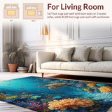 Ultra Soft Area Rug, Non Slip, Stain Resistant, Washable Area Rugs for Living Room, Bedroom, Vibrant Underwater Paradise Rug With Sea Turtles Swimming Among Coral Reef(Blue)