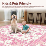 Ultra Soft Area Rug, Non Slip, Stain Resistant, Washable Area Rugs for Living Room, Bedroom, Whimsical Tiled Motif Inspiration(Pink)