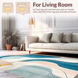 Ultra Soft Area Rug, Non Slip, Stain Resistant, Washable Area Rugs for Living Room, Bedroom, Modern Abstract Beige & Azure Blue Hues Artistic(Blue)
