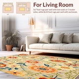 Ultra Soft Area Rug, Non Slip, Stain Resistant, Washable Area Rugs for Living Room, Bedroom, Beige Flower Power Entryway Vibrant Spring Low Pile(Beige)