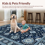 Ultra Soft Area Rug, Non Slip, Stain Resistant, Washable Area Rugs for Living Room, Bedroom, Chic Ivory and Blue Trellis Design(Blue)
