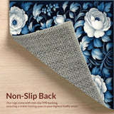 Ultra Soft Area Rug, Non Slip, Stain Resistant, Washable Area Rugs for Living Room, Bedroom, Elegant Floral Carpet Non Slip Floor Rug Modern Home Decor(Blue)