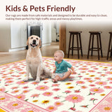 Ultra Soft Area Rug, Non Slip, Stain Resistant, Washable Area Rugs for Living Room, Bedroom, Delicate Microfiber Daisy Pattern(White)