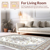 Ultra Soft Area Rug, Non Slip, Stain Resistant, Washable Area Rugs for Living Room, Bedroom, Vibrant Luxurious Medallion Theme(White)