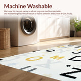 Ultra Soft Area Rug, Non Slip, Stain Resistant, Washable Area Rugs for Living Room, Bedroom, Contemporary Soft Circular Lettered Aesthetic(White)