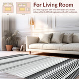Ultra Soft Area Rug, Non Slip, Stain Resistant, Washable Area Rugs for Living Room, Bedroom, Timeless Elegant Striped Motif(Black)