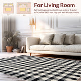 Ultra Soft Area Rug, Non Slip, Stain Resistant, Washable Area Rugs for Living Room, Bedroom, Elegant Black and White Geometric Motif(Black)
