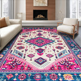 Ultra Soft Area Rug, Non Slip, Stain Resistant, Washable Area Rugs for Living Room, Bedroom, Rustic Colorful Geometric Arrangement(Pink)