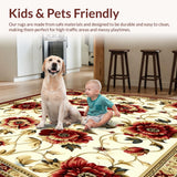 Ultra Soft Area Rug, Non Slip, Stain Resistant, Washable Area Rugs for Living Room, Bedroom, Elegant Floral Runner(White)