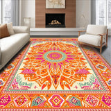 Ultra Soft Area Rug, Non Slip, Stain Resistant, Washable Area Rugs for Living Room, Bedroom, Vibrant Semi-Circular Rainbow Design(Orange)