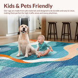 Ultra Soft Area Rug, Non Slip, Stain Resistant, Washable Area Rugs for Living Room, Bedroom, Turtle Themed Swimmer Surfboard Accent Rug With Abstract Ocean Swirl Design(Blue)