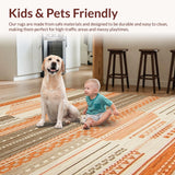 Ultra Soft Area Rug, Non Slip, Stain Resistant, Washable Area Rugs for Living Room, Bedroom, Artful Symmetrical Pattern in Tan Shades(Orange)