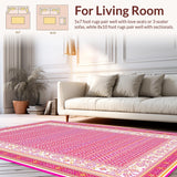 Ultra Soft Area Rug, Non Slip, Stain Resistant, Washable Area Rugs for Living Room, Bedroom, Minimalist Cream and Pink Harmony(Pink)