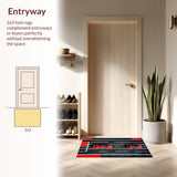 Ultra Soft Area Rug, Non Slip, Stain Resistant, Washable Area Rugs for Living Room, Bedroom, Chic Modern Race Car Motif(Red)