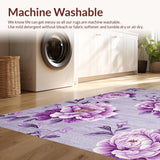Ultra Soft Area Rug, Non Slip, Stain Resistant, Washable Area Rugs for Living Room, Bedroom, Luxurious Peony Artful Motif(Purple)