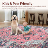 Ultra Soft Area Rug, Non Slip, Stain Resistant, Washable Area Rugs for Living Room, Bedroom, Soft Pastel Boho Patterned Delight(Pink)