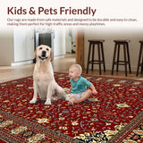 Ultra Soft Area Rug, Non Slip, Stain Resistant, Washable Area Rugs for Living Room, Bedroom, Timeless Antique Medallion Aesthetic(Red)