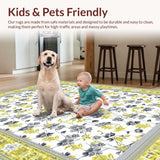 Ultra Soft Area Rug, Non Slip, Stain Resistant, Washable Area Rugs for Living Room, Bedroom, Chic White Blossom Motif(White)